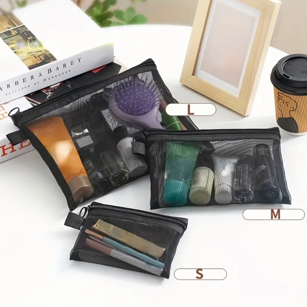 New - *3 Piece Transparent Mesh Matching Cosmetic/Accessories Bag Set